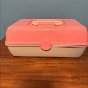 Caboodles On The Go Pink Blue Retro MakeUp Accessories Box Carrying Case Mirror